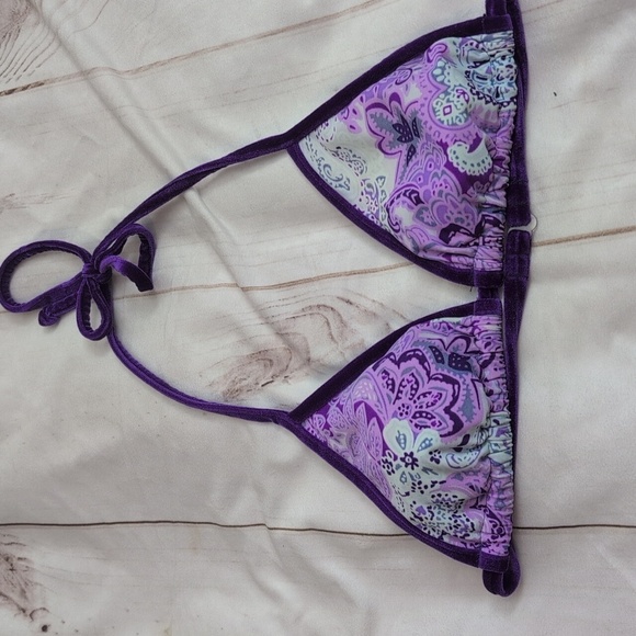 Vinatge Surfside 90s Triangle High Waisted Velvet Lined Bikini Beautiful Floral - Picture 2 of 9